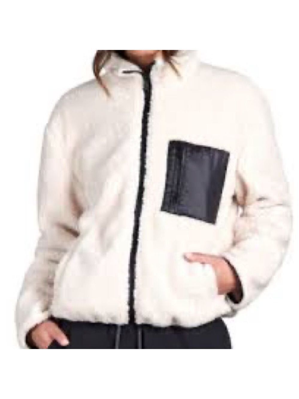 Sanctuary Cream Teddy Jacket with Black Contrast Pocket size XS